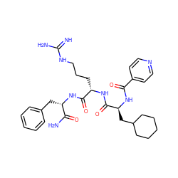 N=C(N)NCCC[C@H](NC(=O)[C@H](CC1CCCCC1)NC(=O)c1ccncc1)C(=O)N[C@@H](Cc1ccccc1)C(N)=O ZINC000029218666