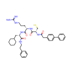 N=C(N)NCCC[C@H](NC(=O)[C@H](CS)NC(=O)Cc1ccc(-c2ccccc2)cc1)C(=O)N[C@@H](CC1CCCCC1)C(=O)NCCc1ccccc1 ZINC000169320758