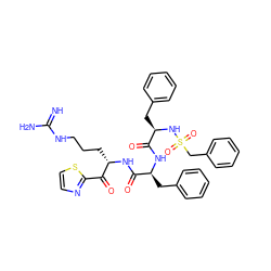 N=C(N)NCCC[C@H](NC(=O)[C@H](Cc1ccccc1)NC(=O)[C@@H](Cc1ccccc1)NS(=O)(=O)Cc1ccccc1)C(=O)c1nccs1 ZINC000026397487