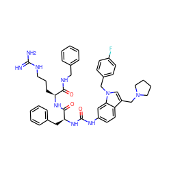 N=C(N)NCCC[C@H](NC(=O)[C@H](Cc1ccccc1)NC(=O)Nc1ccc2c(CN3CCCC3)cn(Cc3ccc(F)cc3)c2c1)C(=O)NCc1ccccc1 ZINC000095542588