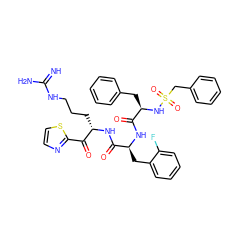 N=C(N)NCCC[C@H](NC(=O)[C@H](Cc1ccccc1F)NC(=O)[C@@H](Cc1ccccc1)NS(=O)(=O)Cc1ccccc1)C(=O)c1nccs1 ZINC000026400737