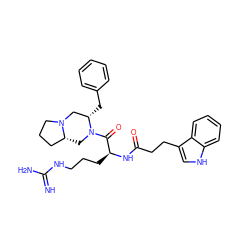 N=C(N)NCCC[C@H](NC(=O)CCc1c[nH]c2ccccc12)C(=O)N1C[C@@H]2CCCN2C[C@@H]1Cc1ccccc1 ZINC000036286070