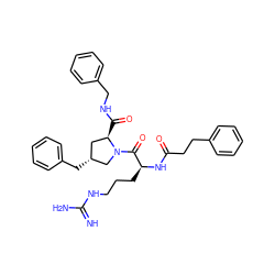 N=C(N)NCCC[C@H](NC(=O)CCc1ccccc1)C(=O)N1C[C@H](Cc2ccccc2)C[C@H]1C(=O)NCc1ccccc1 ZINC000028478286