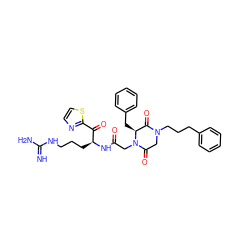 N=C(N)NCCC[C@H](NC(=O)CN1C(=O)CN(CCCc2ccccc2)C(=O)[C@@H]1Cc1ccccc1)C(=O)c1nccs1 ZINC000003832051