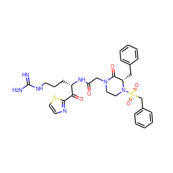 N=C(N)NCCC[C@H](NC(=O)CN1CCN(S(=O)(=O)Cc2ccccc2)[C@@H](Cc2ccccc2)C1=O)C(=O)c1nccs1 ZINC000027852846