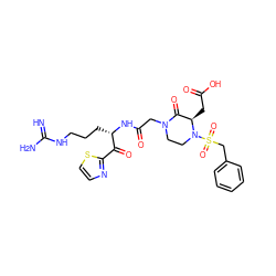 N=C(N)NCCC[C@H](NC(=O)CN1CCN(S(=O)(=O)Cc2ccccc2)[C@H](CC(=O)O)C1=O)C(=O)c1nccs1 ZINC000027853740