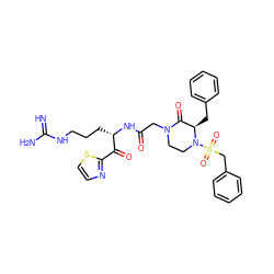 N=C(N)NCCC[C@H](NC(=O)CN1CCN(S(=O)(=O)Cc2ccccc2)[C@H](Cc2ccccc2)C1=O)C(=O)c1nccs1 ZINC000027763024