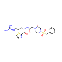 N=C(N)NCCC[C@H](NC(=O)CN1CCN(S(=O)(=O)Cc2ccccc2)CC1=O)C(=O)c1nccs1 ZINC000004423866