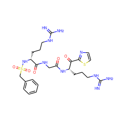 N=C(N)NCCC[C@H](NC(=O)CNC(=O)[C@@H](CCCNC(=N)N)NS(=O)(=O)Cc1ccccc1)C(=O)c1nccs1 ZINC000003929532