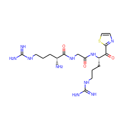 N=C(N)NCCC[C@H](NC(=O)CNC(=O)[C@H](N)CCCNC(=N)N)C(=O)c1nccs1 ZINC000003929530