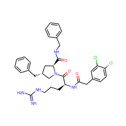 N=C(N)NCCC[C@H](NC(=O)Cc1ccc(Cl)c(Cl)c1)C(=O)N1C[C@H](Cc2ccccc2)C[C@H]1C(=O)NCc1ccccc1 ZINC000028523030