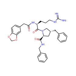 N=C(N)NCCC[C@H](NC(=O)Cc1ccc2c(c1)OCO2)C(=O)N1C[C@H](Cc2ccccc2)C[C@H]1C(=O)NCc1ccccc1 ZINC000028520394