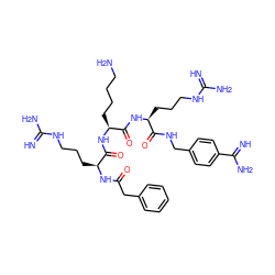 N=C(N)NCCC[C@H](NC(=O)Cc1ccccc1)C(=O)N[C@@H](CCCCN)C(=O)N[C@@H](CCCNC(=N)N)C(=O)NCc1ccc(C(=N)N)cc1 ZINC000072175876