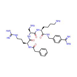 N=C(N)NCCC[C@H](NC(=O)Cc1ccccc1)C(=O)N[C@@H](CN)C(=O)N[C@@H](CCCCN)C(=O)NCc1ccc(C(=N)N)cc1 ZINC000072175966