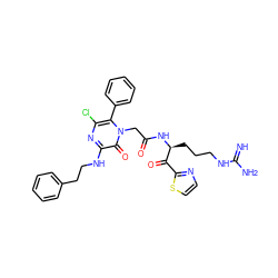 N=C(N)NCCC[C@H](NC(=O)Cn1c(-c2ccccc2)c(Cl)nc(NCCc2ccccc2)c1=O)C(=O)c1nccs1 ZINC000003994483