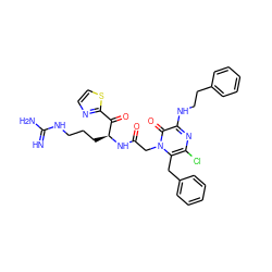 N=C(N)NCCC[C@H](NC(=O)Cn1c(Cc2ccccc2)c(Cl)nc(NCCc2ccccc2)c1=O)C(=O)c1nccs1 ZINC000026395489