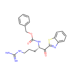 N=C(N)NCCC[C@H](NC(=O)OCc1ccccc1)C(=O)c1nc2ccccc2s1 ZINC000049054196