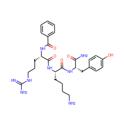 N=C(N)NCCC[C@H](NC(=O)c1ccccc1)C(=O)N[C@@H](CCCCN)C(=O)N[C@@H](Cc1ccc(O)cc1)C(N)=O ZINC000299820674