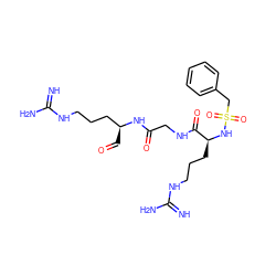 N=C(N)NCCC[C@H](NS(=O)(=O)Cc1ccccc1)C(=O)NCC(=O)N[C@@H](C=O)CCCNC(=N)N ZINC000029342457