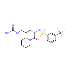 N=C(N)NCCC[C@H](NS(=O)(=O)c1cccc(C(F)(F)F)c1)C(=O)N1CCCCC1 ZINC000028644075