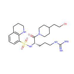 N=C(N)NCCC[C@H](NS(=O)(=O)c1cccc2c1NCCC2)C(=O)N1CCC(CCO)CC1 ZINC000013801842