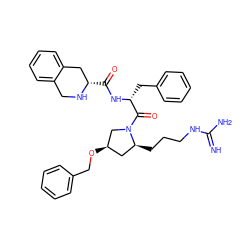 N=C(N)NCCC[C@H]1C[C@@H](OCc2ccccc2)CN1C(=O)[C@@H](Cc1ccccc1)NC(=O)[C@H]1Cc2ccccc2CN1 ZINC000028571976