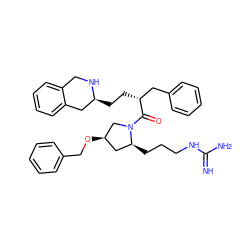 N=C(N)NCCC[C@H]1C[C@@H](OCc2ccccc2)CN1C(=O)[C@H](CC[C@H]1Cc2ccccc2CN1)Cc1ccccc1 ZINC000028571878