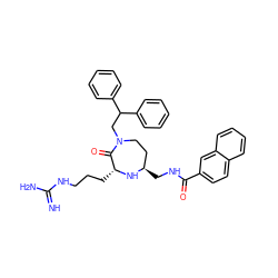 N=C(N)NCCC[C@H]1N[C@H](CNC(=O)c2ccc3ccccc3c2)CCN(CC(c2ccccc2)c2ccccc2)C1=O ZINC000118688946