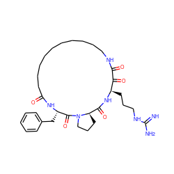 N=C(N)NCCC[C@H]1NC(=O)[C@H]2CCCN2C(=O)[C@H](Cc2ccccc2)NC(=O)CCCCCCCCCCNC(=O)C1=O ZINC000026748234