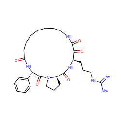 N=C(N)NCCC[C@H]1NC(=O)[C@H]2CCCN2C(=O)[C@H](c2ccccc2)NC(=O)CCCCCCCNC(=O)C1=O ZINC000026736592