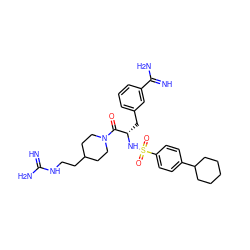 N=C(N)NCCC1CCN(C(=O)[C@H](Cc2cccc(C(=N)N)c2)NS(=O)(=O)c2ccc(C3CCCCC3)cc2)CC1 ZINC000034689225