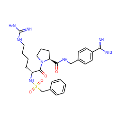 N=C(N)NCCCC[C@@H](NS(=O)(=O)Cc1ccccc1)C(=O)N1CCC[C@H]1C(=O)NCc1ccc(C(=N)N)cc1 ZINC000072178850