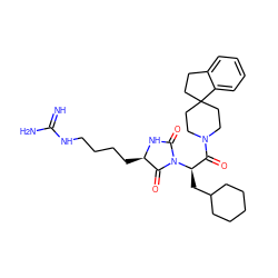 N=C(N)NCCCC[C@H]1NC(=O)N([C@H](CC2CCCCC2)C(=O)N2CCC3(CCc4ccccc43)CC2)C1=O ZINC000026275681