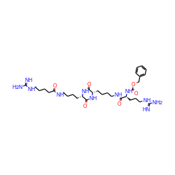 N=C(N)NCCCCC(=O)NCCCC[C@@H]1NC(=O)[C@H](CCCCNC(=O)[C@H](CCCNC(=N)N)NC(=O)OCc2ccccc2)NC1=O ZINC000028131737