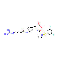 N=C(N)NCCCCC(=O)Nc1ccc(C[C@H](NC(=O)[C@@H]2CCCN2S(=O)(=O)c2cc(F)cc(F)c2)C(=O)O)cc1 ZINC001772641426