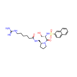 N=C(N)NCCCCCC(=O)NC[C@@H]1CCCN1C(=O)[C@H](CO)NS(=O)(=O)c1ccc2ccccc2c1 ZINC000013436168