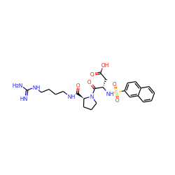 N=C(N)NCCCCNC(=O)[C@@H]1CCCN1C(=O)[C@H](CC(=O)O)NS(=O)(=O)c1ccc2ccccc2c1 ZINC000027550916