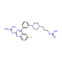 N=C(N)NCCCN1CCN(c2cccc(-c3nc(N=C(N)N)nc4ccc(Cl)cc34)c2)CC1 ZINC000166137260