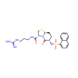 N=C(N)NCCCNC(=O)[C@@H]1CS[C@H]2CC[C@H](NS(=O)(=O)c3cccc4ccccc34)C(=O)N21 ZINC000013781163