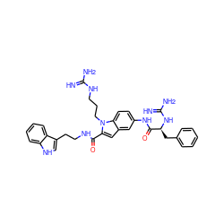 N=C(N)NCCCn1c(C(=O)NCCc2c[nH]c3ccccc23)cc2cc(NC(=O)[C@H](Cc3ccccc3)NC(=N)N)ccc21 ZINC000042834783