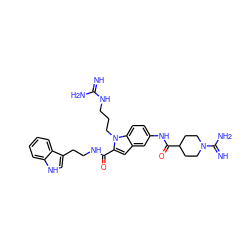 N=C(N)NCCCn1c(C(=O)NCCc2c[nH]c3ccccc23)cc2cc(NC(=O)C3CCN(C(=N)N)CC3)ccc21 ZINC000044280654