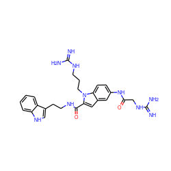 N=C(N)NCCCn1c(C(=O)NCCc2c[nH]c3ccccc23)cc2cc(NC(=O)CNC(=N)N)ccc21 ZINC000040899799