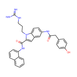 N=C(N)NCCCn1c(C(=O)Nc2cccc3ccccc23)cc2cc(NC(=O)Cc3ccc(O)cc3)ccc21 ZINC000042877324