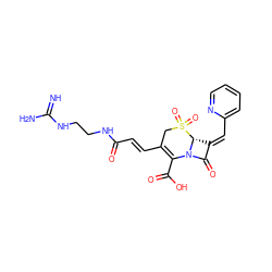 N=C(N)NCCNC(=O)/C=C/C1=C(C(=O)O)N2C(=O)/C(=C/c3ccccn3)[C@H]2S(=O)(=O)C1 ZINC000013442965