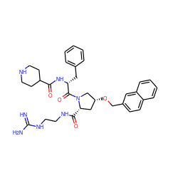 N=C(N)NCCNC(=O)[C@H]1C[C@@H](OCc2ccc3ccccc3c2)CN1C(=O)[C@@H](Cc1ccccc1)NC(=O)C1CCNCC1 ZINC000036285228