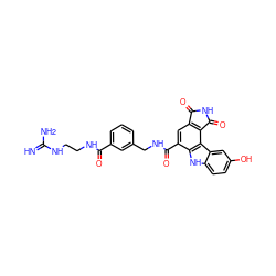 N=C(N)NCCNC(=O)c1cccc(CNC(=O)c2cc3c(c4c2[nH]c2ccc(O)cc24)C(=O)NC3=O)c1 ZINC000043203433