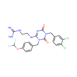 N=C(N)NCCNc1nc(=O)n(Cc2ccc(Cl)c(Cl)c2)c(=O)n1Cc1ccc(OC(F)F)cc1 ZINC000101272184