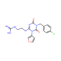 N=C(N)NCCNc1nc(=O)n(Cc2ccc(Cl)cc2)c(=O)n1-c1ccoc1 ZINC000101272178