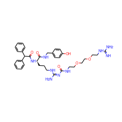 N=C(N)NCCOCCOCCNC(=O)/N=C(/N)NCCC[C@@H](NC(=O)C(c1ccccc1)c1ccccc1)C(=O)NCc1ccc(O)cc1 ZINC000096286224