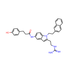 N=C(N)NCCc1cc2cc(NC(=O)CCc3ccc(O)cc3)ccc2n1CCc1ccc2ccccc2c1 ZINC000040936666